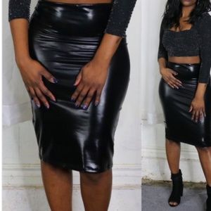 Black Patent Faux Leather Pencil Skirt